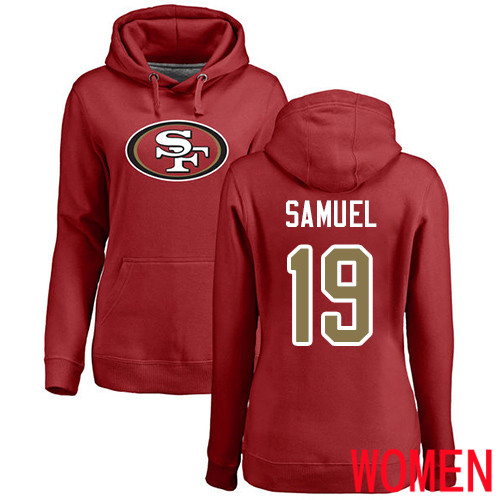 San Francisco 49ers Red Women Deebo Samuel Name and Number Logo 19 Pullover NFL Hoodie Sweatshirts